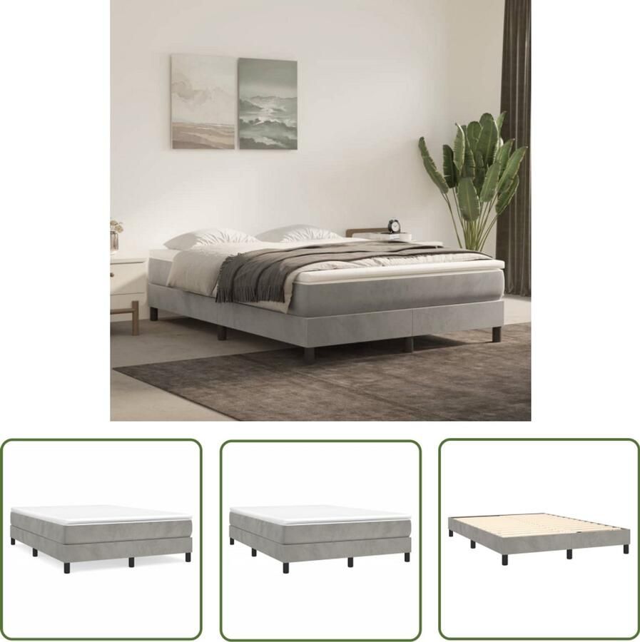Vida XL Boxspring met matras fluweel lichtgrijs 140x200 cm SKU: V3144333