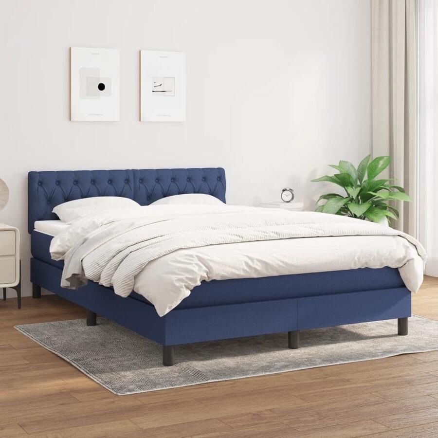 VidaXL Boxspring 140x200 cm Inclusief Matras Blauw Boxspringbed Boxspring Tweepersoonsbed Bed Frame Pocketed Spring Mattress Medium Firm Mattress Blue Bedroom Furniture - Foto 2