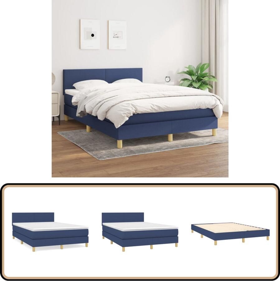VidaXL Boxspring 140x200 cm Inclusief Matras Blauw Boxspringbed Boxsprings Slaapkamerinrichting Tweepersoonsbed Pocketvering Matras Middelhard Matras Blauwe Bed Design Bed