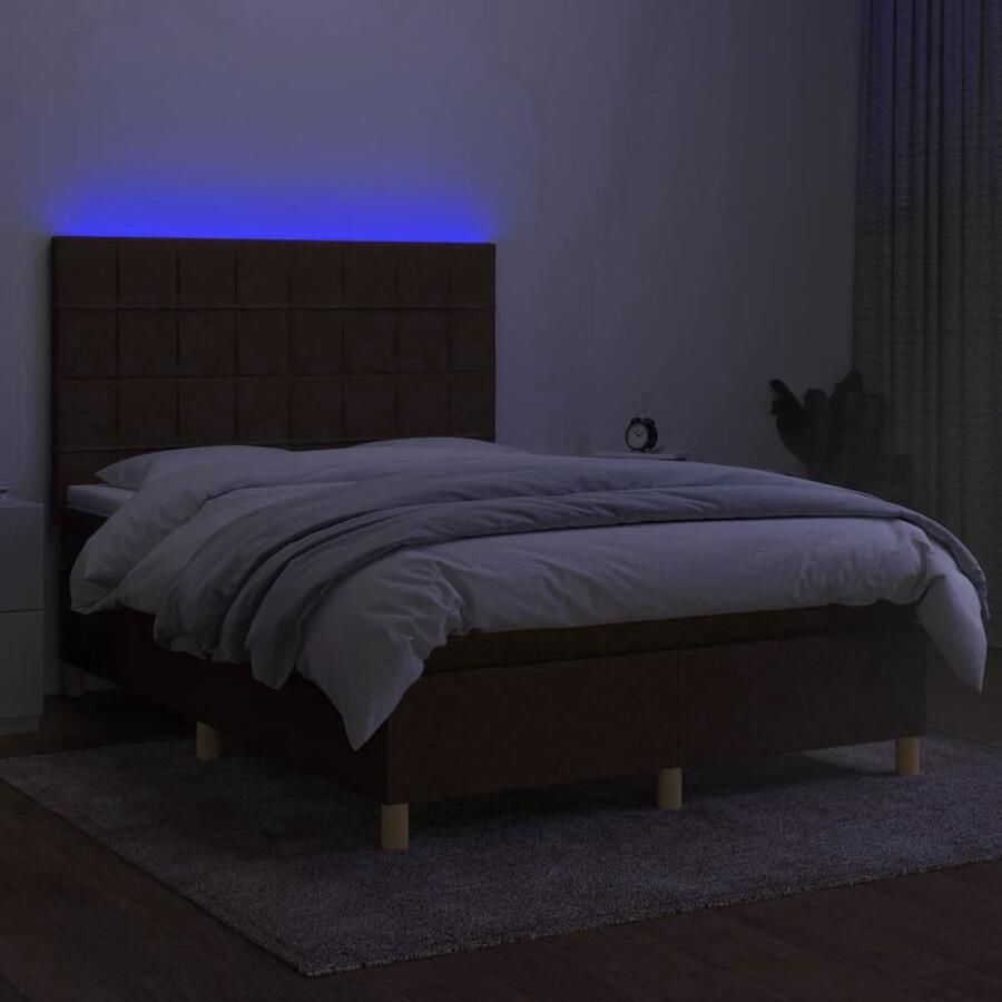 VidaXL Boxspring 140x200 cm LED Donkerbruin Boxspring Donkere Bruine Boxspring Led Boxspring Pocketveer Matras Boxspring Met Led