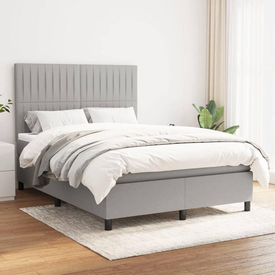 VidaXL Boxspring Lichtgrijs 140x190 cm Inclusief Matras Boxspringbed Lattenbodem Tweepersoonsbed Grijs Bed Slaapcomfort Boxspring King Size Bed Slaapkamer Meubilair - Foto 2