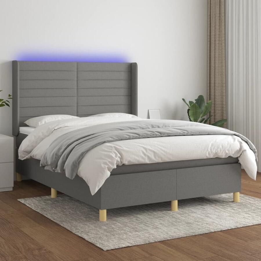 VidaXL Boxspring 140x200 cm Met LED en Matras Boxspring Led Bed Slaapcomfort Slaapkamers Donkere Kleuren Modern Design Tweepersoonsbed - Foto 2