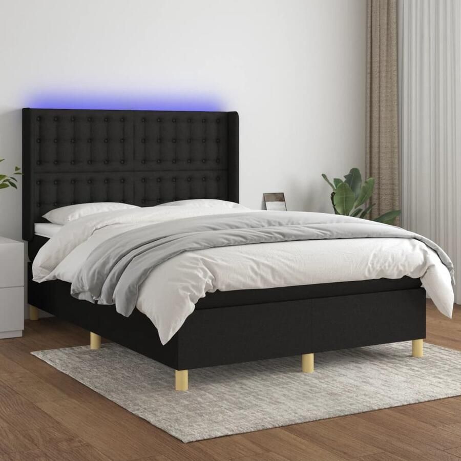 VidaXL Boxspring 140x200 cm Zwart Inclusief LED Boxspring Led Lamp Boxspring Frame Slaapcomfort Pocketed Spring Mattress Adjustable Headboard Zwarte Boxspring - Foto 2