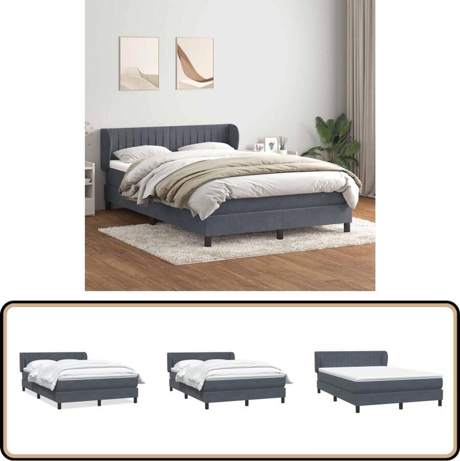 VidaXL Boxspring 140x210 cm fluweel donkergrijs Boxspring Tweepersoonsbed Donkere Kleuren Fluweel Bed Slaapcomfort Modern Bed Master Bedroom Boxspring Kopen Online Bed Bestellen Levensmiddelen