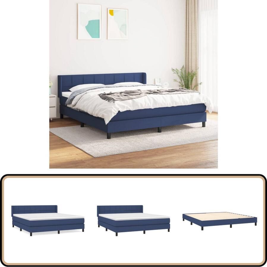 VidaXL Boxspring Blauw 180x200 cm Inclusief Matras Boxspringbed Boxspring Tweepersoonsbed Bed Frame Blauw Bed Pocketed Spring Mattress Adjustable Headboard Bedroom Furniture