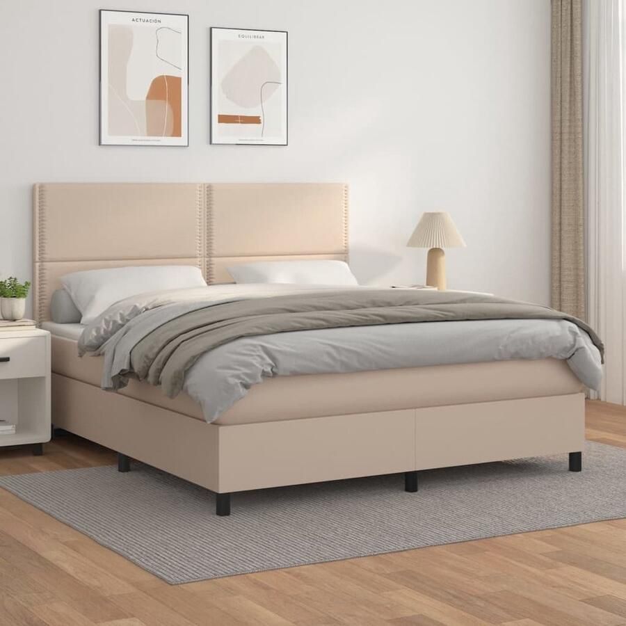 VidaXL Boxspring Kunstleer Cappuccino 180x200 cm Boxspringbed Kunstleder Bed Boxspring Bruine Boxspring Tweepersoons Bed Kapstok - Foto 2