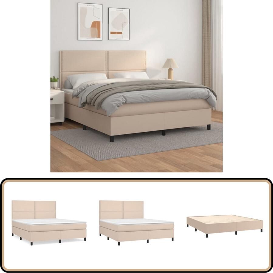VidaXL Boxspring Kunstleer Cappuccino 180x200 cm Boxspringbed Kunstleder Bed Boxspring Bruine Boxspring Tweepersoons Bed Kapstok