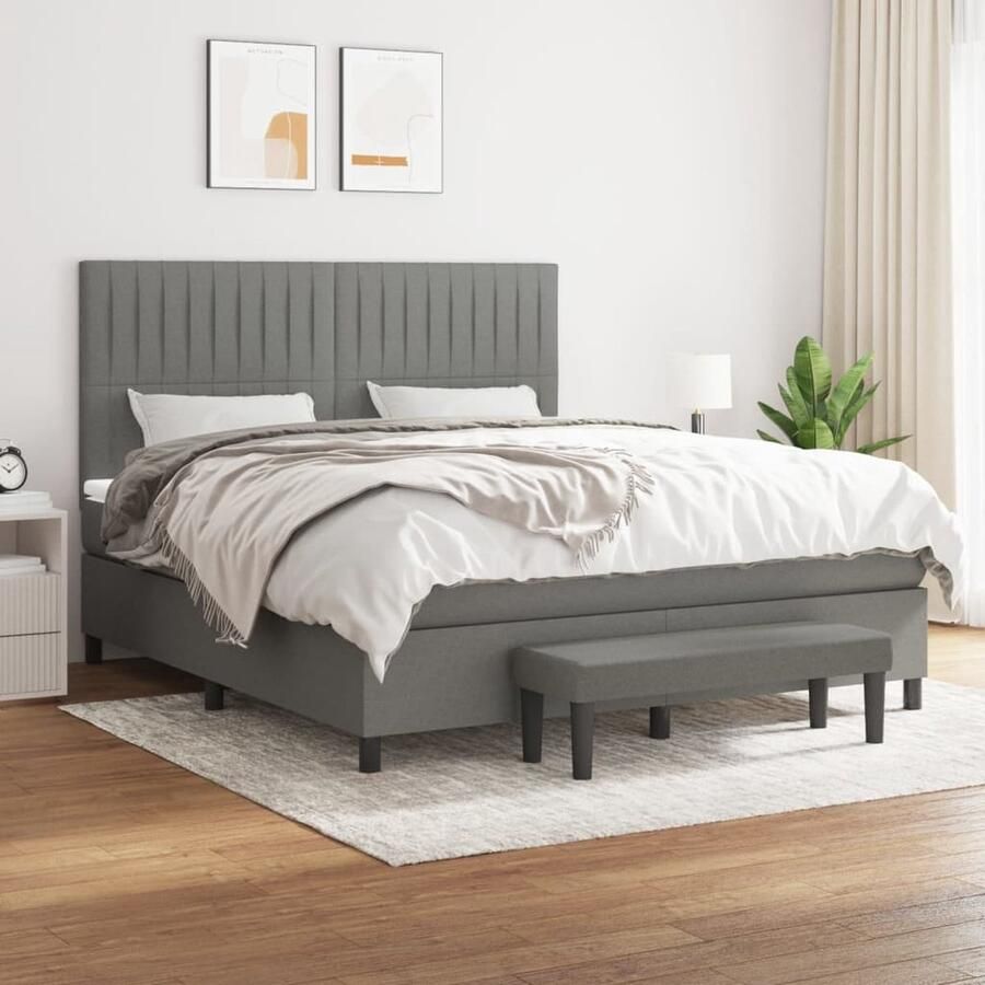 VidaXL Boxspring met matras stof donkergrijs 180x200 cm Boxspringbed Donkere Kleuren Tweepersoonsbed Pocketed Veren Matras Hoofdbord Boxspring Frame Bedroom Furniture - Foto 3