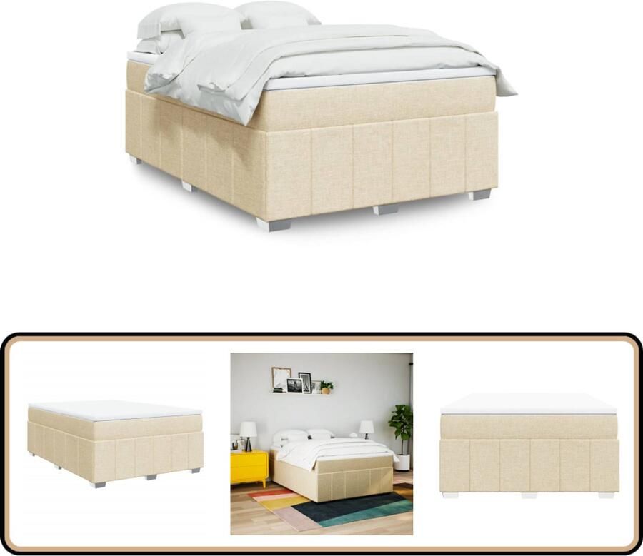 VidaXL Boxspring 160x200 cm Inclusief Matras Boxspring Boxspringbed Tweepersoonsbed Matras Creme Kleurig