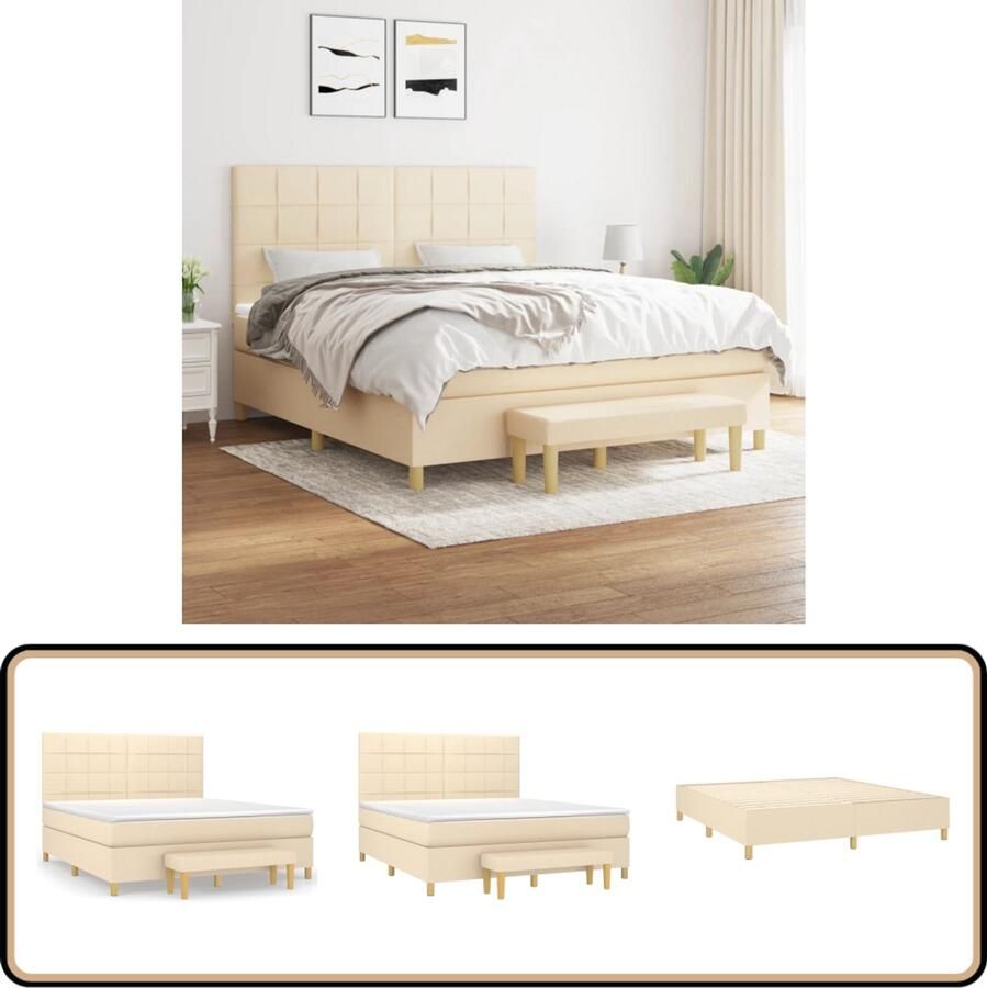 VidaXL Boxspring 160x200 cm Inclusief Matras Crème Boxspringbed Boxspring Bed Met Lattenbodem Creme Kleur Tweepersoonsbed