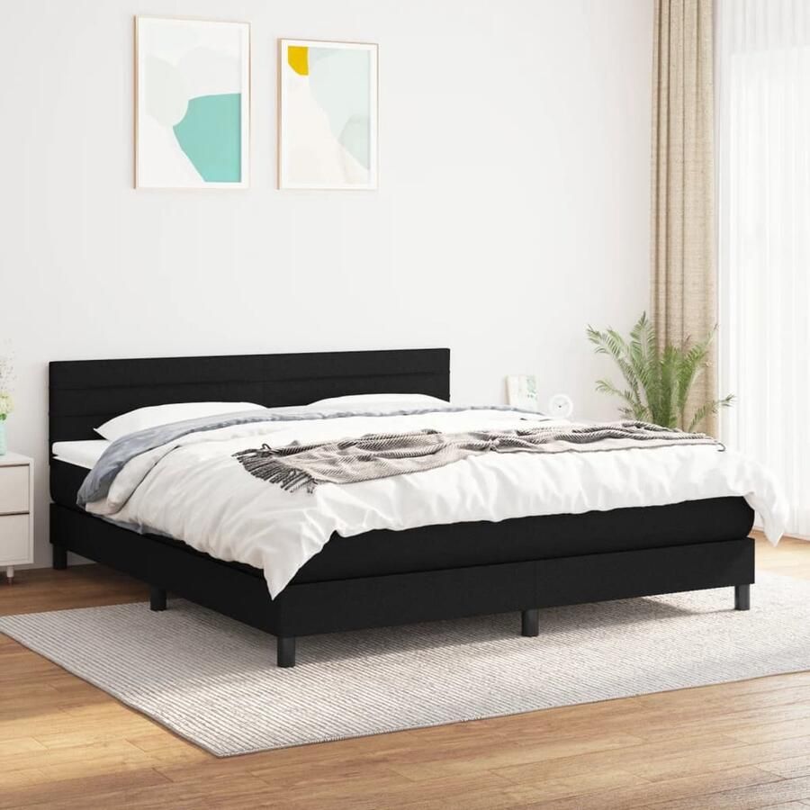 VidaXL Boxspring 160x200 cm Inclusief Matras Zwart Boxspringbed Boxspring Slaapkamerinrichting Tweepersoonsbed Bed Met Hoofdbord Zwarte Bed Stoffen Bed Pocketveermatras - Foto 2