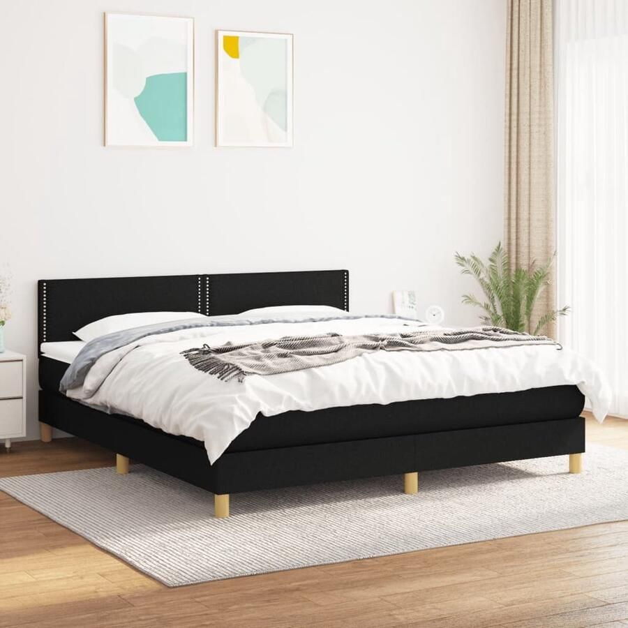 VidaXL Boxspring 160x200 cm Inclusief Matras Zwart Boxspringbed Pocketvering Slaapkamerinrichting Tweepersoonsbed Groot Bed Zwarte Bed Luxe Bed Comfortabel Bed Duurzaam Bed - Foto 2