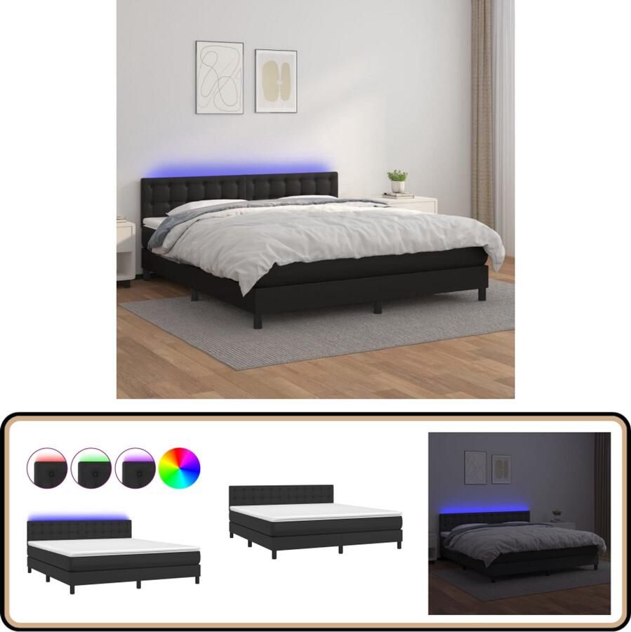 VidaXL Boxspring 160x200 cm Met LED en Matras Boxspring Bed Slaapcomfort Led Verlichting Elektrisch Verstelbare Hoofdbord Kunstleder Bed Pocketed Spring Mattress