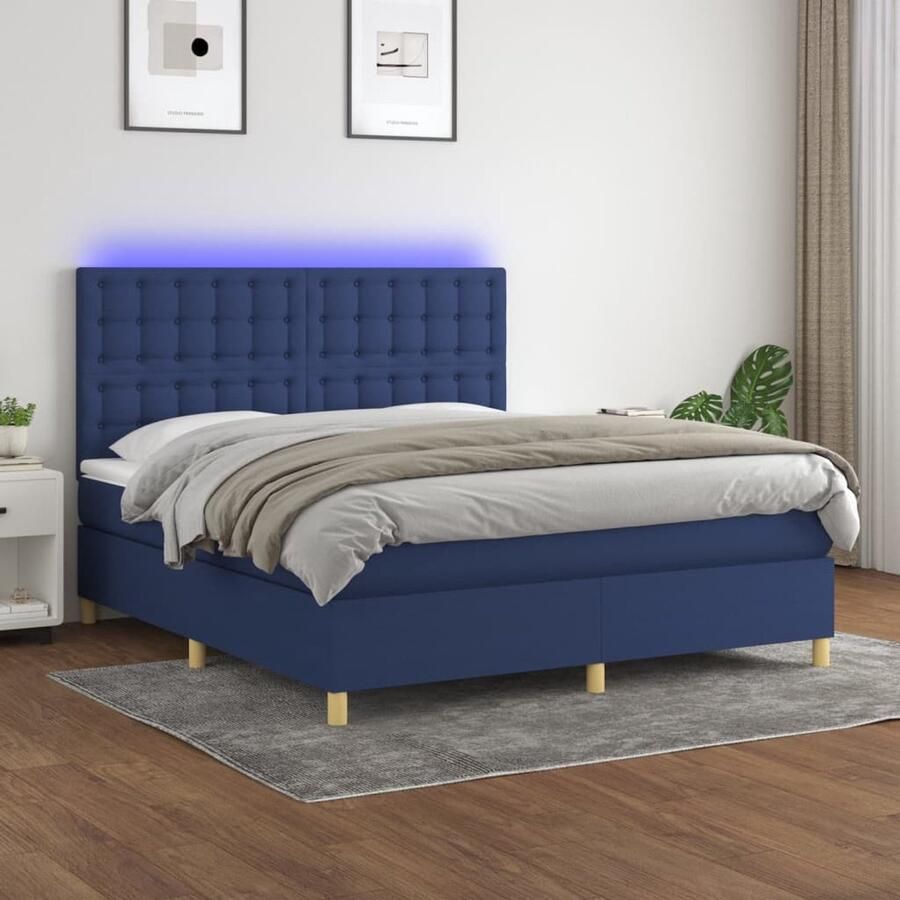 VidaXL Boxspring 180x200 cm LED Inclusief Matras Boxspring Led Boxspring Met Led Slaapcomfort Pocketvering Matras Blauwe Boxspring Tweepersoons Boxspring Hoofdbord Adjustable Headboard - Foto 2