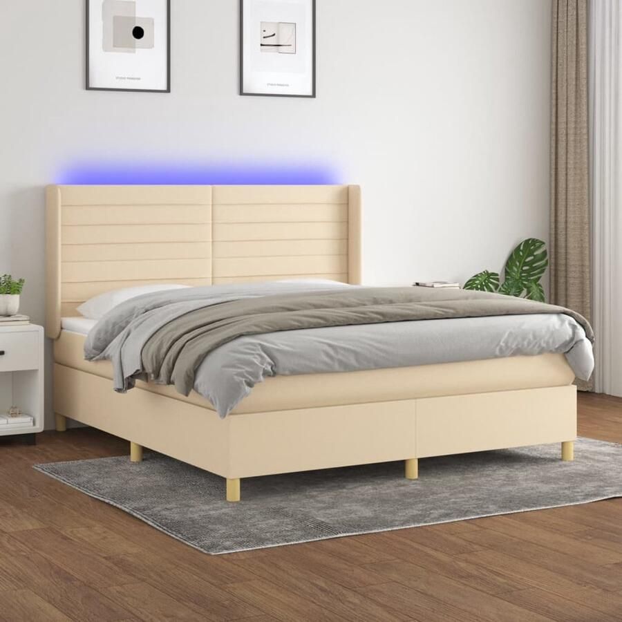 VidaXL Boxspring 160x200 cm Met matras en LED Boxspring Led Lamp Pocketveer Matras Creme Kleurig Tweepersoons Bed Boxspring Frame Hoofdbord Bedroom Furniture - Foto 2