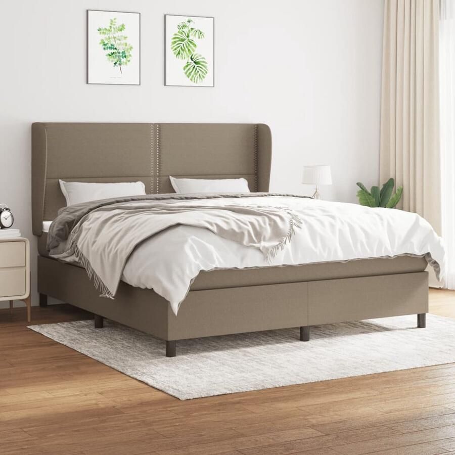 VidaXL Boxspring 160x200 cm Taupe Inclusief Matras Boxspringbed Pocketvering Matras Middenhard Taupe Bed Frame Hoofdbord Luxe Bed Slaapkamer - Foto 3