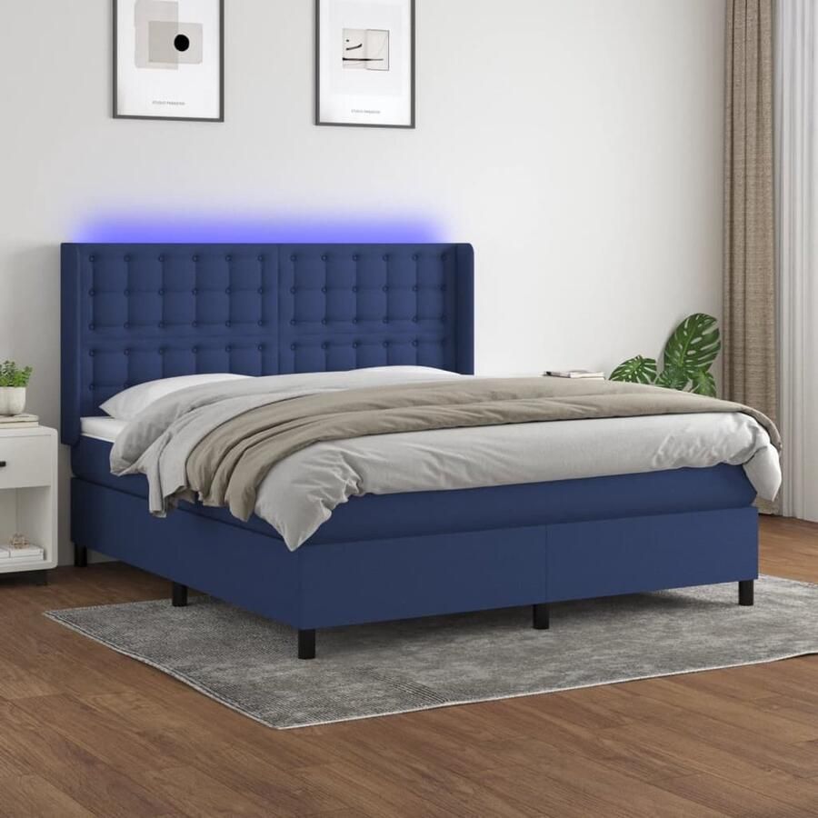 VidaXL Boxspring 180x200 cm Blauw Inclusief LED Boxspring Led Bed Pocketed Spring Mattress Slaapcomfort Blauwe Boxspring Frame Bed Hoofdbord Bedroom Furniture - Foto 3