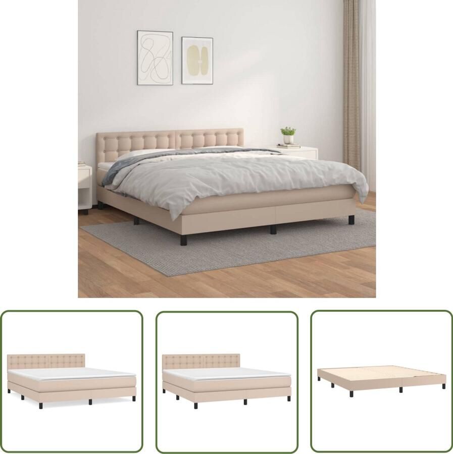 VidaXL Boxspring Kunstleer Cappuccino 160x200 cm Boxspringbed Kunstleder Bed Pocketveer Matras Adjustable Headboard Middenhard