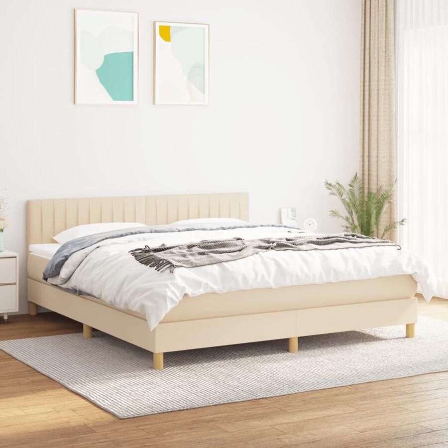 The Living Store Boxspringbed Pocketvering 180x200 cm Crème Met verstelbaar hoofdbord Boxspringbed Boxspring Slaapcomfort Pocketed Spring Mattress Adjustable Headboard