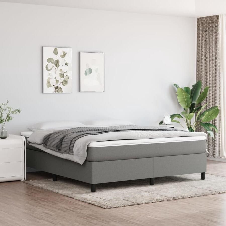 VidaXL Boxspring Donkergrijs 160x200 cm Boxspringbed Boxsprings Slaapkamerinrichting Tweepersoonsbed Donkere Kleuren Pocketveermatras Middelhard Matras Lederlook - Foto 6