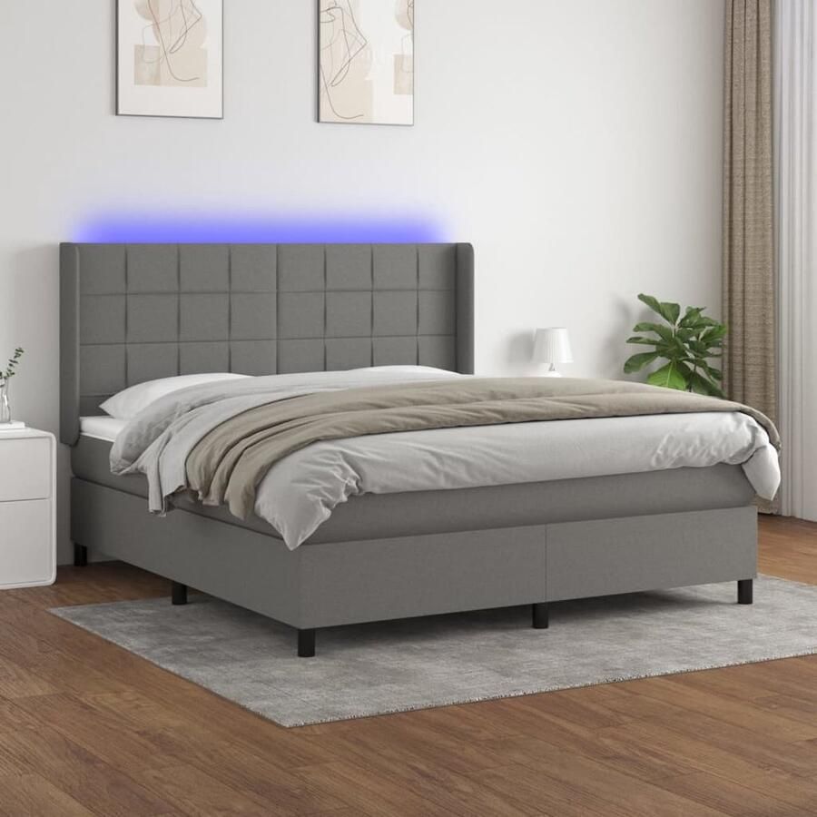 VidaXL Boxspring 180x200 cm Donkergrijs LED Boxspring Led Boxspring Donkere Boxspring Grijs Pocketveer Matras Elektrisch Hoofdbord Slaapcomfort - Foto 2