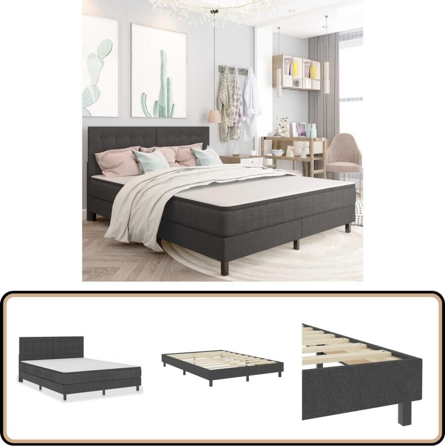 VidaXL Boxspring 180x200 cm Donkergrijs Stof Boxspring Donkere Kleuren Tweepersoonsbed Slaapcomfort Boxsprings Kopen Lederlook