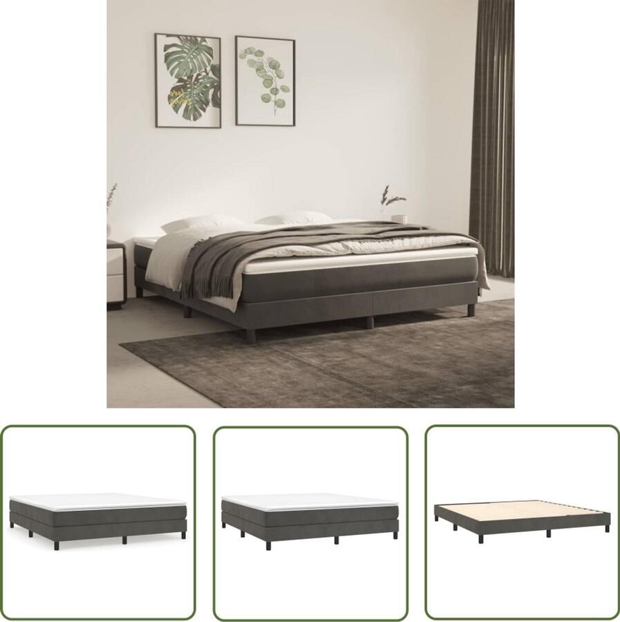 Vida XL Boxspring met matras fluweel donkergrijs 180x200 cm SKU: V3144346 - Foto 3