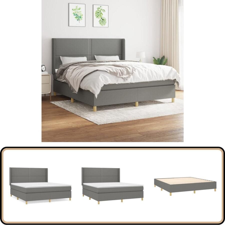 VidaXL Boxspring 180x200 cm Inclusief Matras Boxspringbed Donkere Kleuren Tweepersoonsbed Pocketveermatras Adjustable Headboard