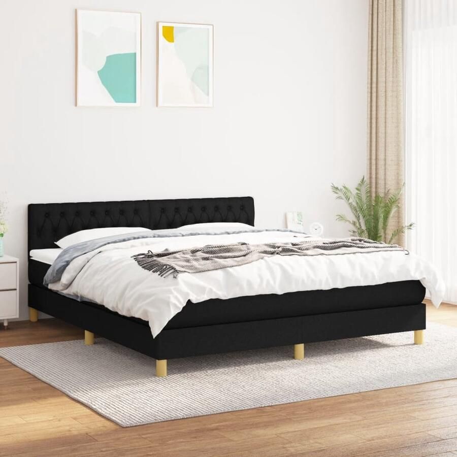 VidaXL Boxspring 180x200 cm Inclusief matras Boxspringbed Pocketvering Slaapcomfort Zwarte Boxspring Hoofdboard Maat 180x200 Duurzame Materialen - Foto 2