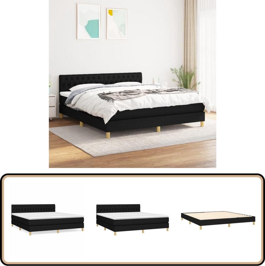 VidaXL Boxspring 180x200 cm Inclusief matras Boxspringbed Pocketvering Slaapcomfort Zwarte Boxspring Hoofdboard Maat 180x200 Duurzame Materialen