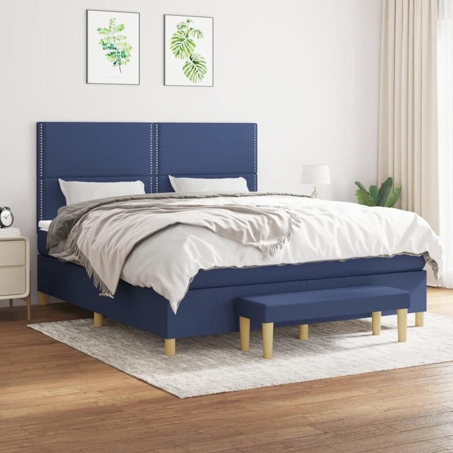 VidaXL Boxspring 180x200 cm Inclusief Matras Boxspringbed Pocketvering Slaapkamerinrichting Tweepersoonsbed Blauwe Beddengoed Elektrisch Verstelbare Hoofdborden - Foto 2
