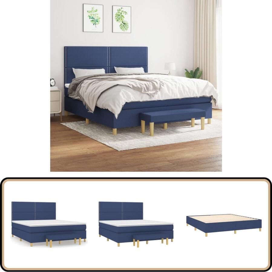VidaXL Boxspring 180x200 cm Inclusief Matras Boxspringbed Pocketvering Slaapkamerinrichting Tweepersoonsbed Blauwe Beddengoed Elektrisch Verstelbare Hoofdborden