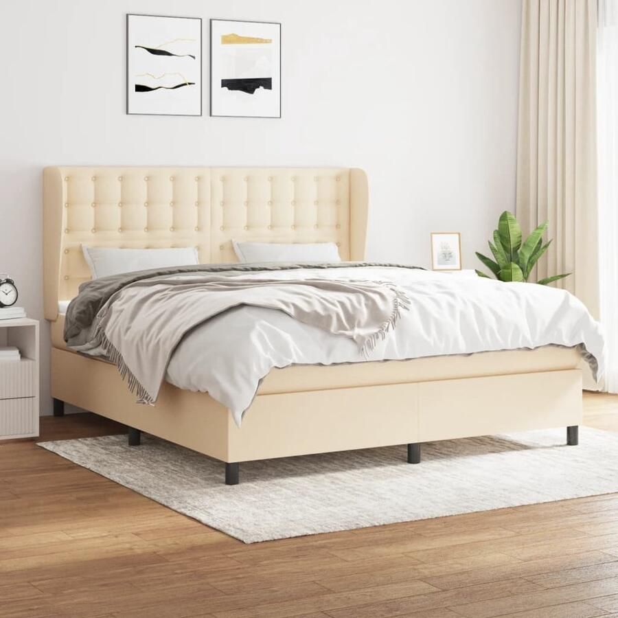 VidaXL Boxspring 180x200 cm Inclusief Matras Boxspringbed Slaapcomfort Boxspring Creme Kleur Tweepersoonsbed Pocketvering Matras Middenhard - Foto 2