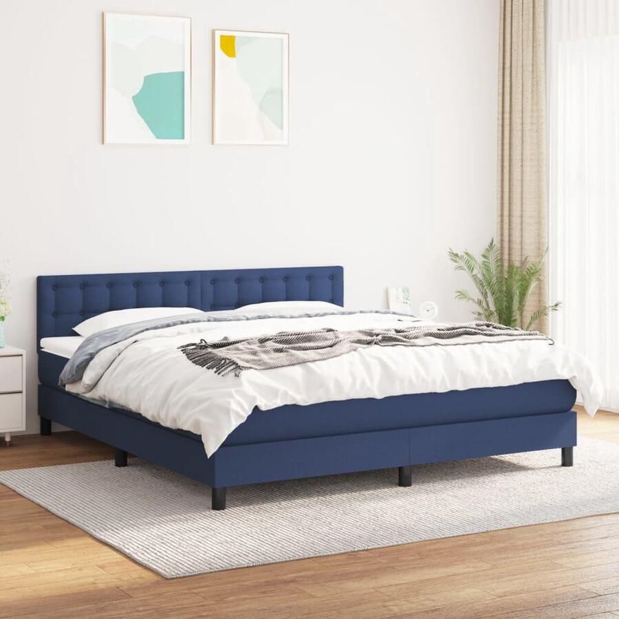 VidaXL Boxspring 180x200 cm Inclusief Matras Boxspringbed Slaapcomfort Pocketvering Blauwe Boxspring Tweepersoons Bed King Size Bed Frame Bed Hoofdbord Matras - Foto 2