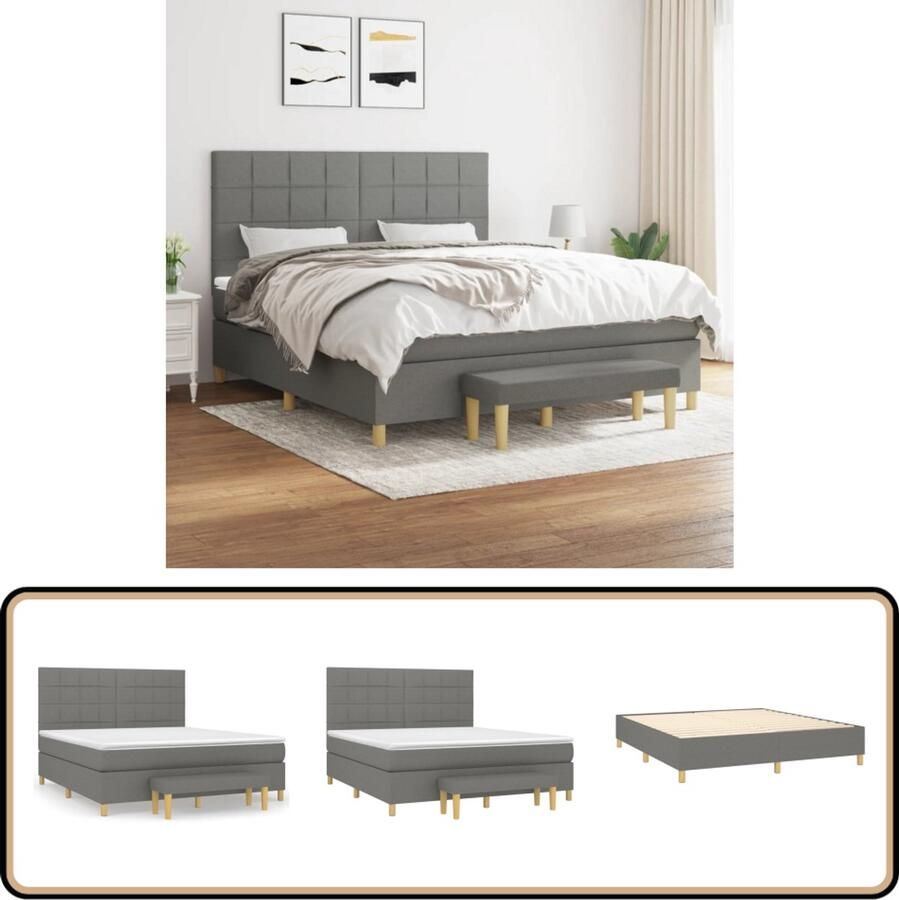 VidaXL Boxspring 180x200 cm Inclusief Matrassen Boxspringbed Donkere Kleuren Verstelbare Hoofdbord Pocketvering Matras Middelhard Matras Huidgevend Topmatras Multifunctionele Bank