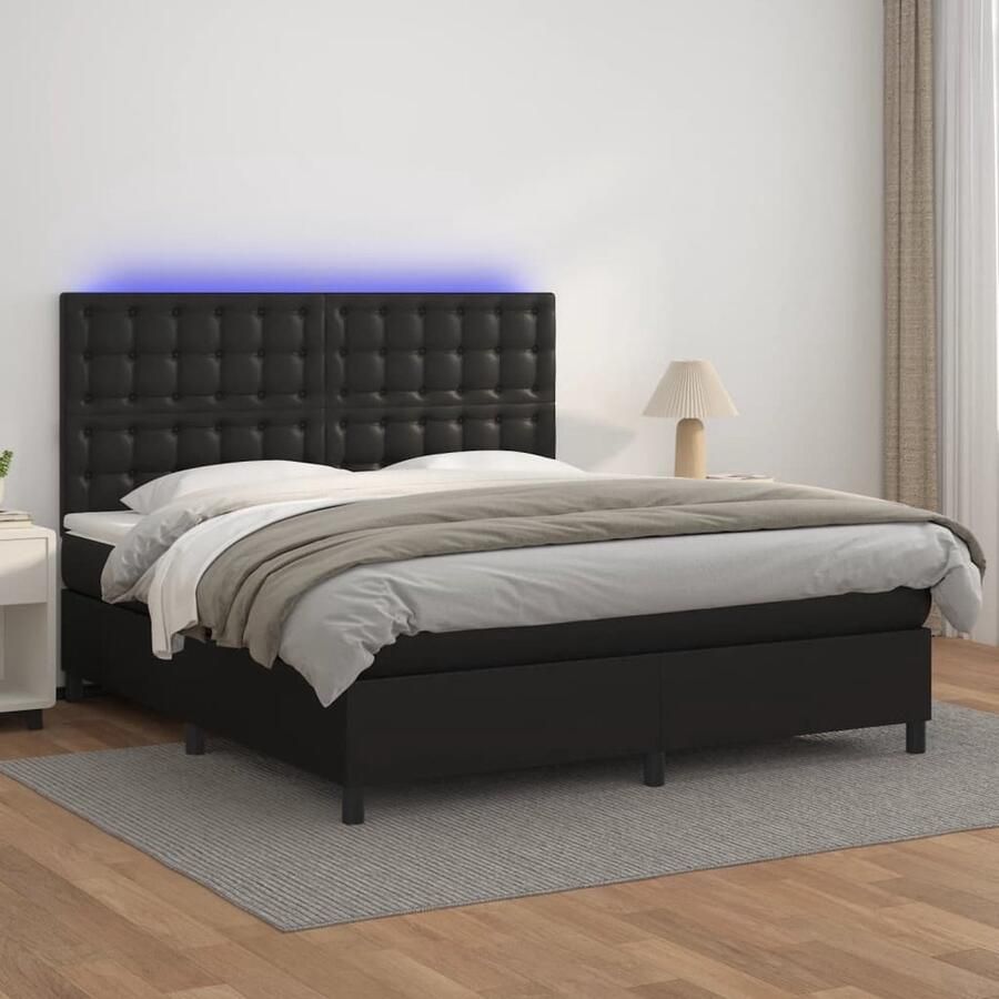 VidaXL Boxspring 180x200 cm Kunstleer Zwart Boxspring Bed Frame Lederlook Elektrisch Bed Led Verlichting Pocketveer Matras Slaapcomfort - Foto 2