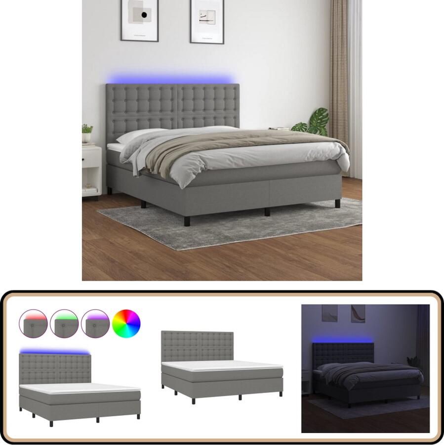 VidaXL Boxspring 180x200 cm LED Donkergrijs Boxspring Led Boxspring Donkere Boxspring Slaapcomfort Pocketed Veren Matras Lederlook Boxspring Design Boxspring Tweepersoons Boxspring