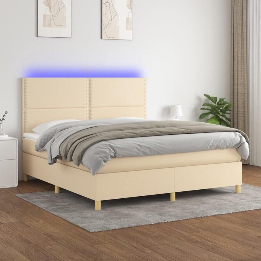 The Living Store Boxspring Crème 203 x 180 x 118 128 cm Verstelbaar hoofdbord LED-verlichting Pocketvering matras Huidvriendelijk topmatras Inclusief montagehandleiding - Foto 2