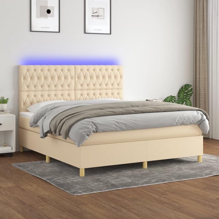 VidaXL Boxspring 180x200 cm Met LED en matras Boxspring Led Bed Boxspring Met Led Pocketed Veren Matras Elektrisch Verstelbare Hoofdbord Creme Kleurig Bed Bedroom Furniture - Foto 3