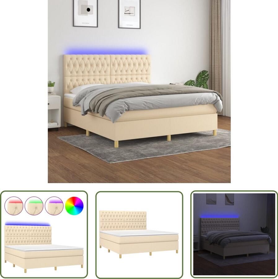 VidaXL Boxspring 180x200 cm Met LED en matras Boxspring Led Bed Boxspring Met Led Pocketed Veren Matras Elektrisch Verstelbare Hoofdbord Creme Kleurig Bed Bedroom Furniture - Foto 2