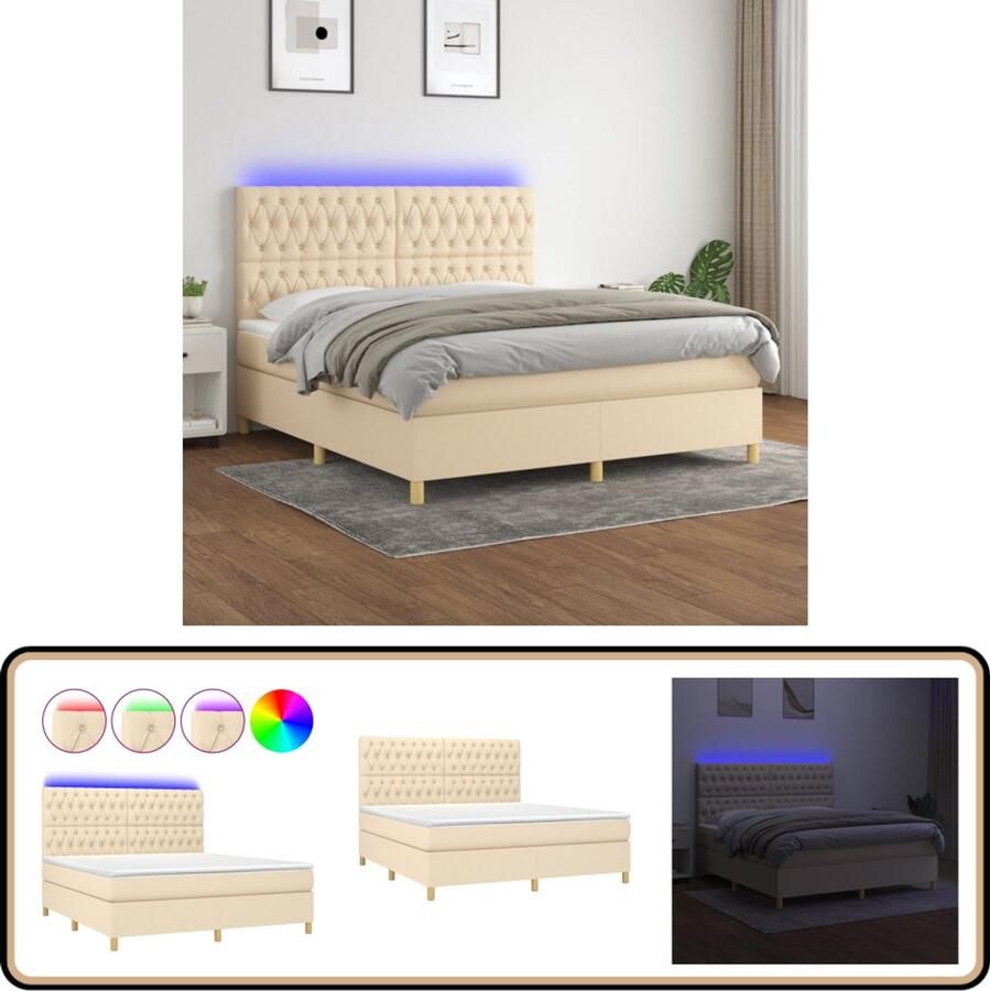 VidaXL Boxspring 180x200 cm Met LED en matras Boxspring Led Bed Boxspring Met Led Pocketed Veren Matras Elektrisch Verstelbare Hoofdbord Creme Kleurig Bed Bedroom Furniture