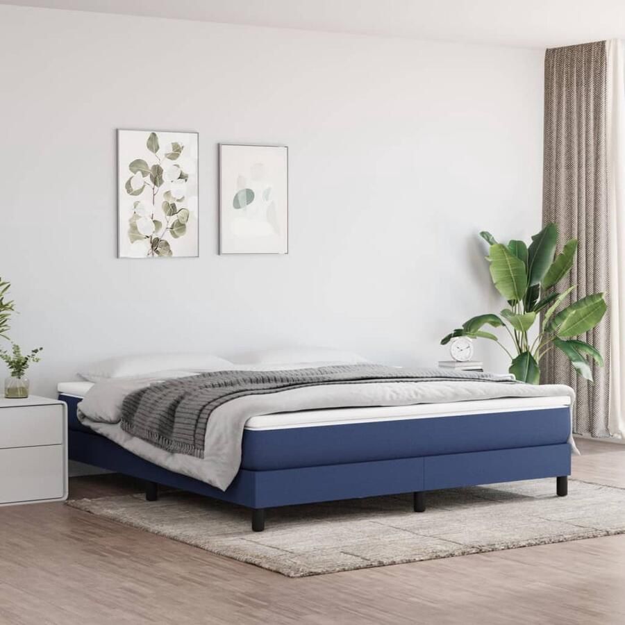VidaXL Bedframe Stof Blauw 160x200 cm Boxspring Frame Tweepersoons Bed Frame Blauwe Bed Stoffen Bed Slaapcomfort Kwalitatief Bed Stabiel Bed Luxe Bed - Foto 2