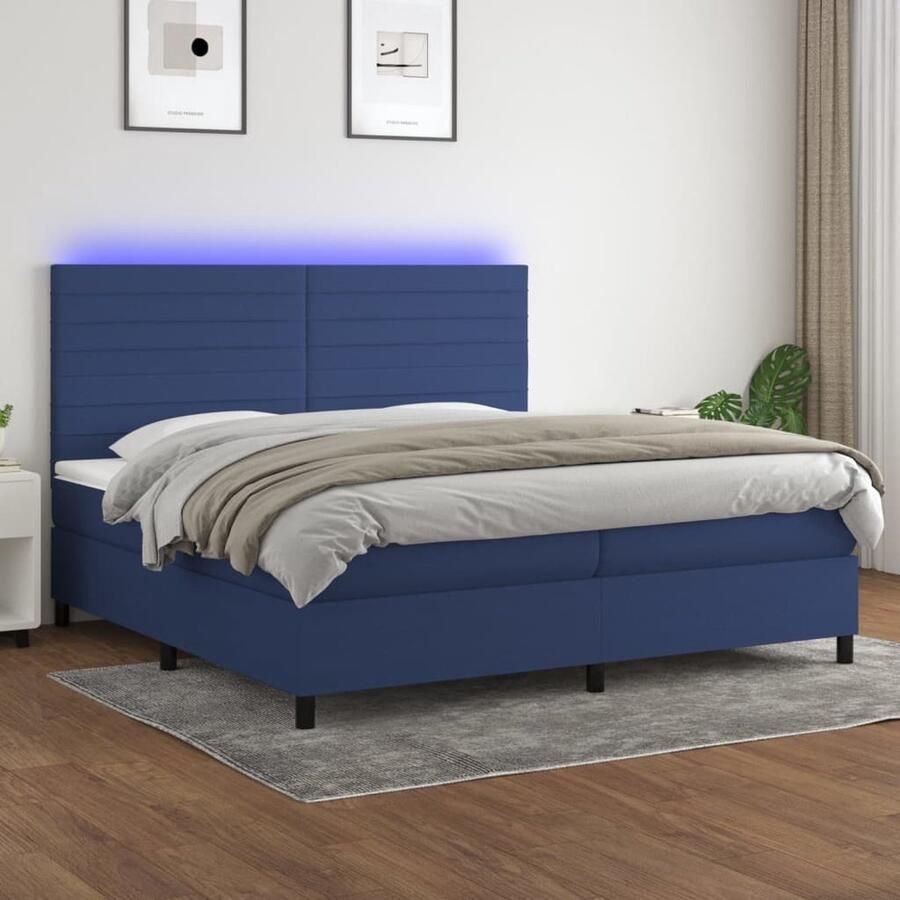 VidaXL Boxspring 200x200 cm Blauw Inclusief LED Boxspring Led Lamp Slaapcomfort Tweepersoonsbed Blue Bedroom Furniture King Size Bed Adjustable Headboard - Foto 2