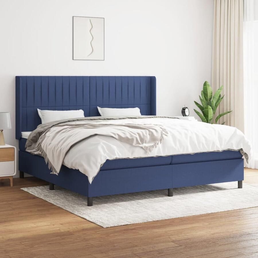 VidaXL Boxspring 200x200 cm Blauw Inclusief Matras Boxspringbed Boxspring Tweepersoonsbed Bed Frame Slaapkamer Meubilair Pocketed Spring Mattress Adjustable Headboard Blue Bedroom Furniture - Foto 2