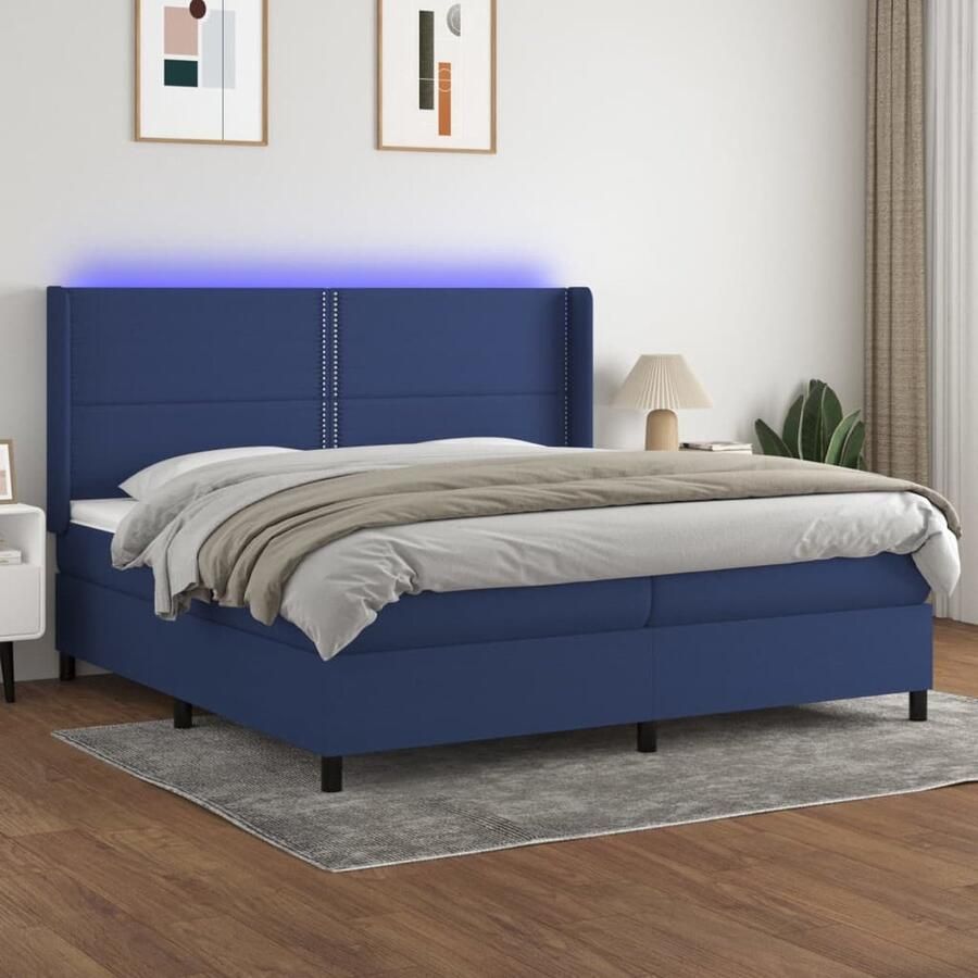 VidaXL Boxspring 200x200 cm Blauw LED Inclusief Matras Boxspring Led Lamp Verstelbare Hoofdbord Pocketveer Matras Huidgevend Slaapcomfort - Foto 2