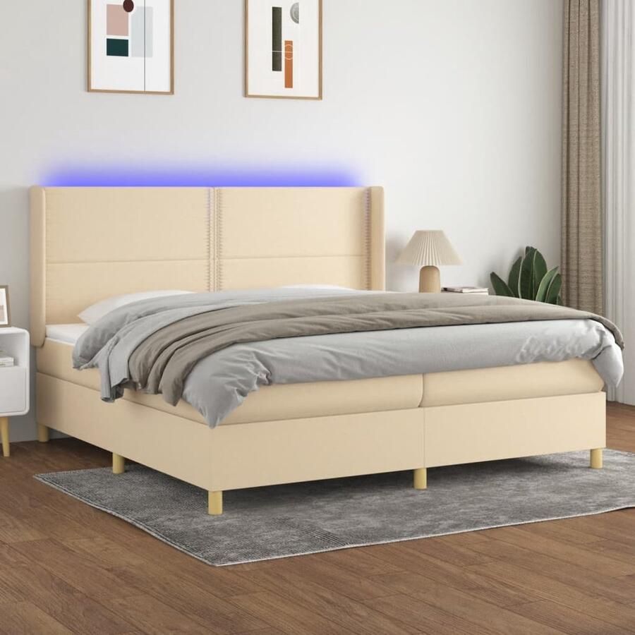 VidaXL Boxspring 200x200 cm crème LED Inclusief Matras Boxspring Led Lamp Pocketvering Cremekleurig Tweepersoonsbed Slaapcomfort - Foto 3