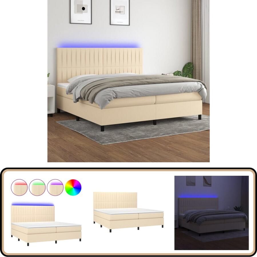 VidaXL Boxspring 200x200 cm crème LED verlichting Boxspring Bed Led Lamp Pocketed Spring Mattress Creme Bed Hoofdbord
