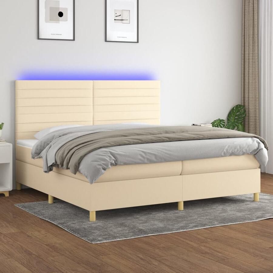VidaXL Boxspring 200x200 cm crèmekleurig LED-verlichting Boxspring Led Boxspring Creme Boxspring Met Led Pocketed Spring Mattress Lederlook Boxspring - Foto 2