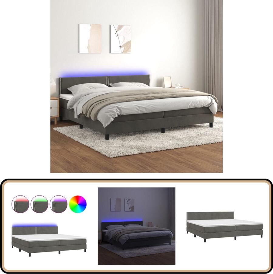 VidaXL Boxspring 200x200 cm Donkergrijs Fluweel Boxspring Bed Fluweel Bed Led Bed Boxspring Tweepersoons Bed
