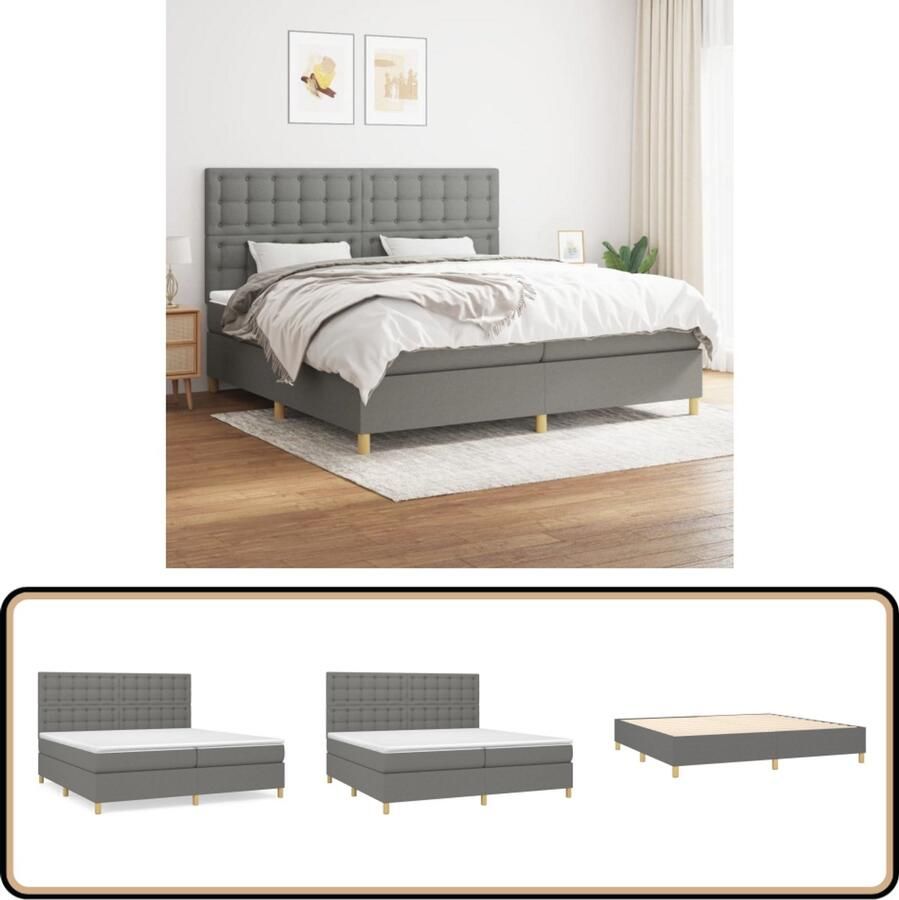 VidaXL Boxspring 200x200 cm Donkergrijs Inclusief Matras Boxspringbed Boxsprings Slaapkamerinrichting Tweepersoonsbed Donkere Kleuren